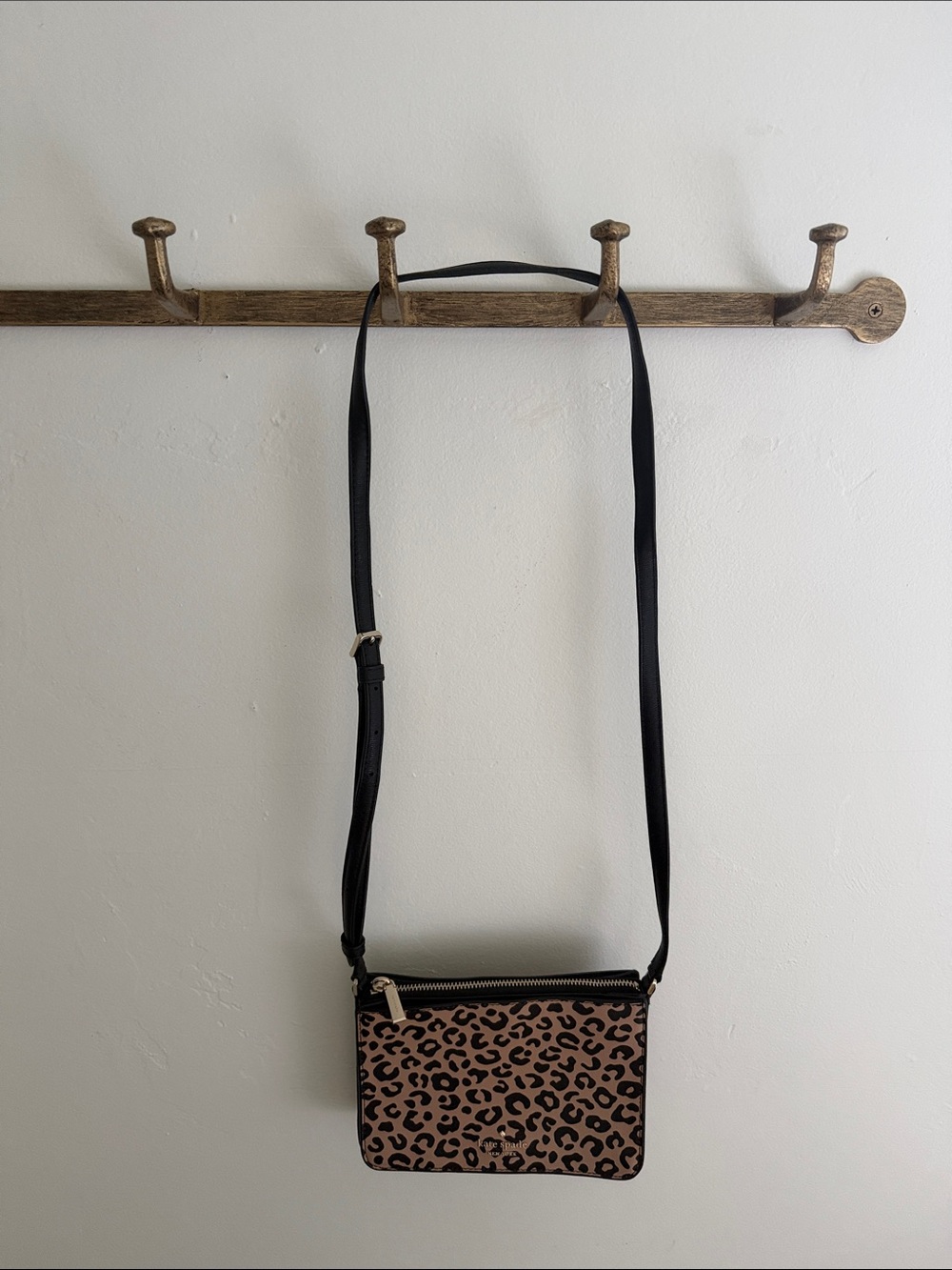 kate spade Leopard-Print Crossbody in Tan and Black with Black Strap